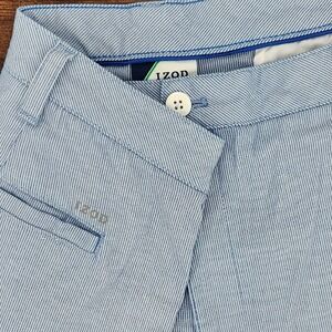 IZOD Golf Mens Size 40 9" Inseam Chino Shorts Blue White Striped Flat‎ Front